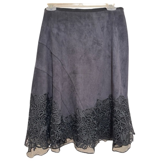 Elie Tahari Skirt Black Lace Ruffled Hem Artsy Flare Dressy Designer Flared. M - Picture 7 of 10